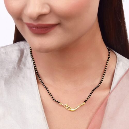 Women's Brass Gold Plated Curved Swirl Heart Mangalsutra (Multicolor)-PID68306