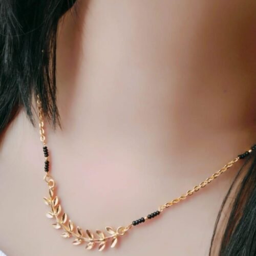 Women's Brass Gold Plated Asymmetric Leaf Branch Mangalsutra (Multicolor)-PID68311