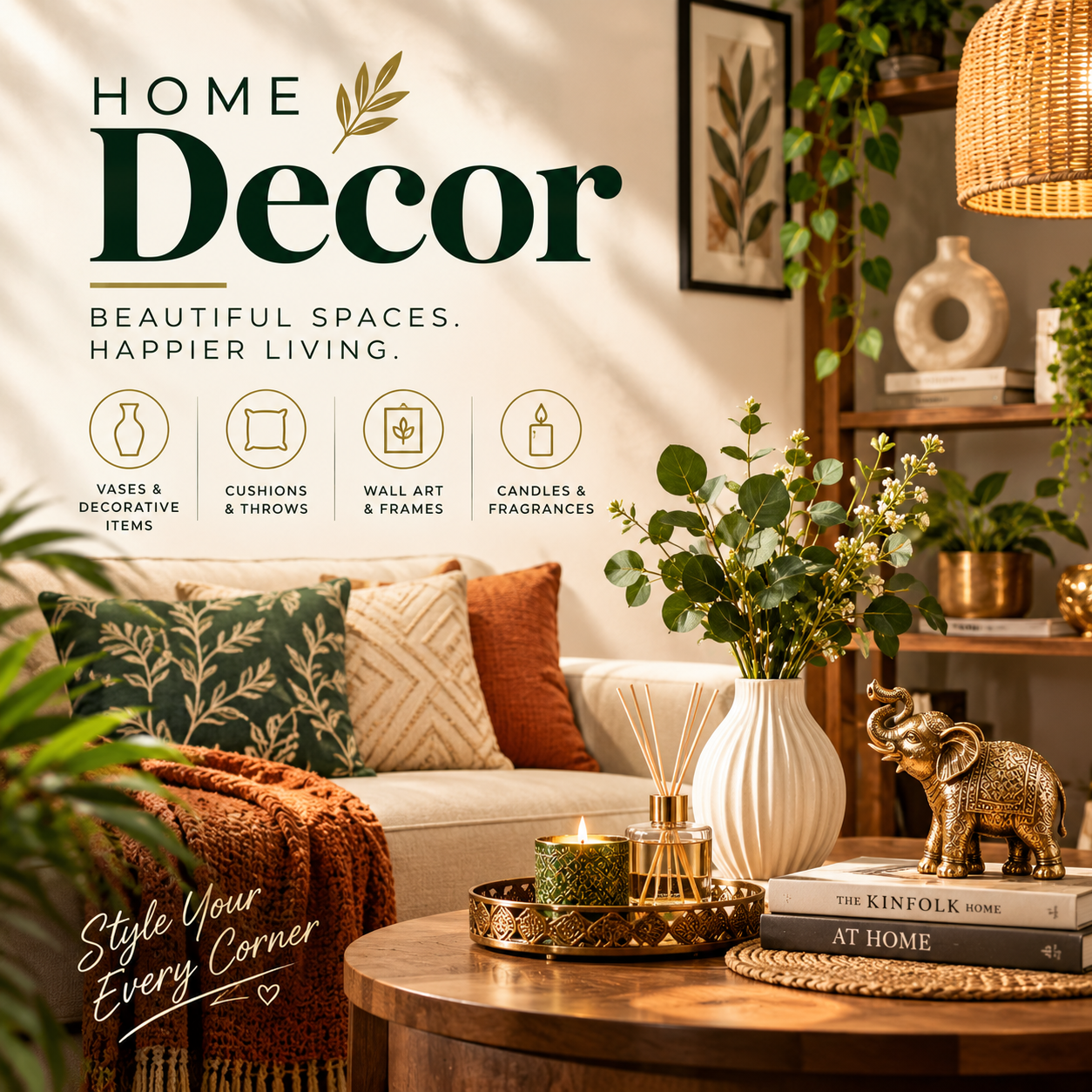 Warm Boho Home Decor Vignette